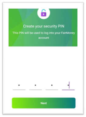 fairmoney loan app create security PIN